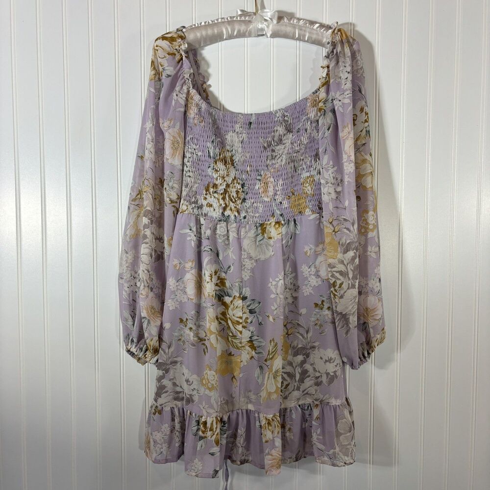 Floral Womens Mini Dress Pastel Lilac Size L Cottagecore Romantic Coquette Fairy - Picture 2 of 15